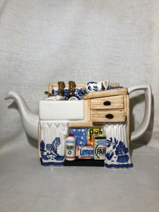 Rare Cardew Blue Kitchen Sink Teapot