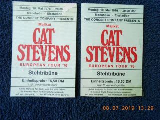 Cat Stevens Rare 1976 Concert Ticket Stubs Mannheim Germany
