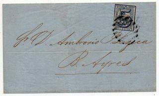 1868 Uruguay To Argentina Cover,  Rare 5 Cents Stamp,  Cv $180.  00,  Wow