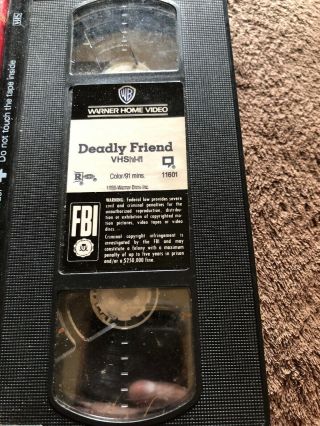 Deadly Friend (VHS,  1987) Rare Horror Wes Craven 3