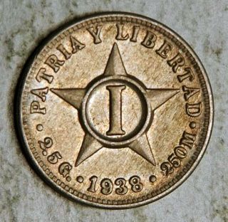 Patria Y Libertad 1 Centavo 1938 (key Date) Rare