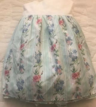 Rare Vintage Croscill - Aqua Twin Bed Skirt Stripe Floral Split Dust Ruffle
