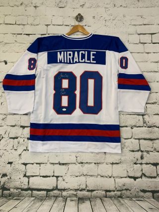 Rare Jim Craig Autographed Usa " Miracle " Hockey Jersey (jsa) W/ 1980 Gold In