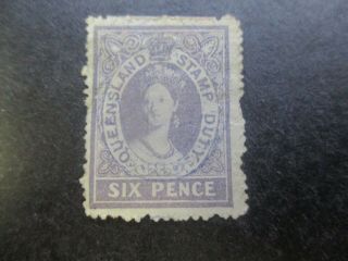 Queensland Stamps: 1866 Postal Fiscals 6d - Rare (f307)