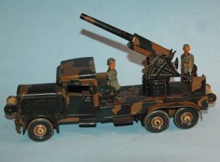Rare 1930s Tippco Germany 11 " Anti Aircraft Gun Truck Clockwork 2 Ww2 Figures
