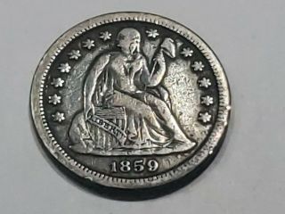 1859 - P Philadelphia Seated Liberty Dime - Low Mintage Rare Coin
