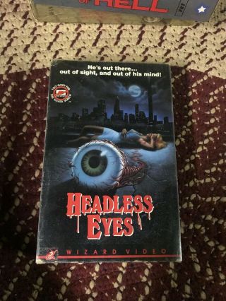 Headless Eyes Wizard Video Horror Slasher Sov Rare Oop Vhs Big Box Slip
