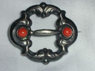 Rare Early Marius Hammer Modernist Norway Silver Coral Brooch - Early 1900 