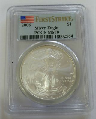 Rare 2006 Pcgs First Strike Ms70.  999 Silver Dollar Eagle Low Starting
