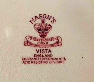 Rare Mason ' s Ironstone Pink Vista Triangular Serving Dish w/ Dragon Head Handles 8