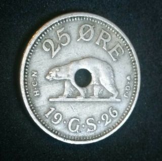 1926 Greenland 25 Ore Rare Old Foreign Coin Arctic Polar Bear