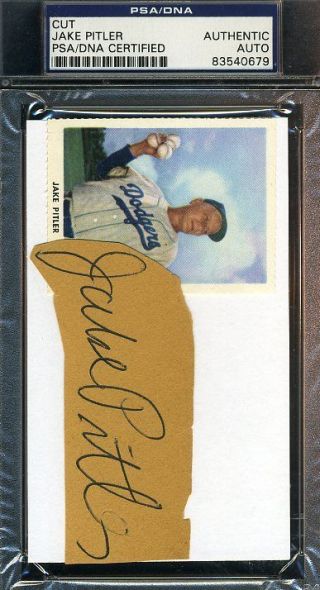 Jake Pitler Rare Dodgers Psa/dna Signed 3x5 Index Cut Authentic Autograph