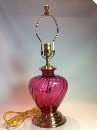 Rare Pilgrim Glass Cranberry Spiral Optic Hand Blown Lamp Usa Jamestown