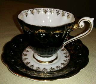 Royal Standard Fine Bone China England Rare Black Gold Gild Tea Cup Saucer 1783
