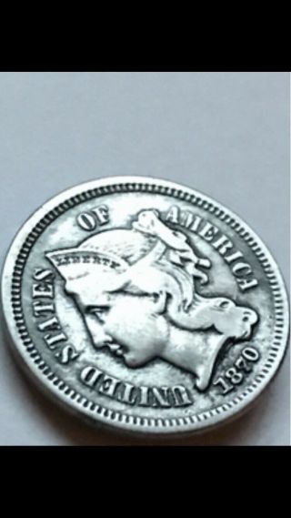 1870 Three Cent Nickel Piece Rare Date Antique U.  S.  Civil War Type Coin