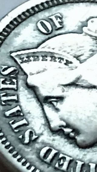 1870 Three Cent Nickel Piece Rare Date Antique U.  S.  Civil War Type Coin 2