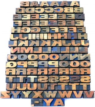 Letterpress Wood 1 " Wide Alphabet 117pcs Very Rare Wide Typeface