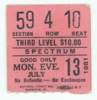 Rare Bruce Springsteen 7/13/81 Philadelphia Pa The Spectrum Concert Ticket Stub