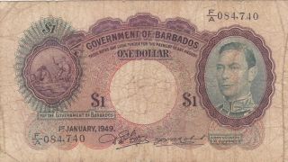 1 Dollar Vg Banknote From British Barbados 1939 Pick - 2 Very Rare