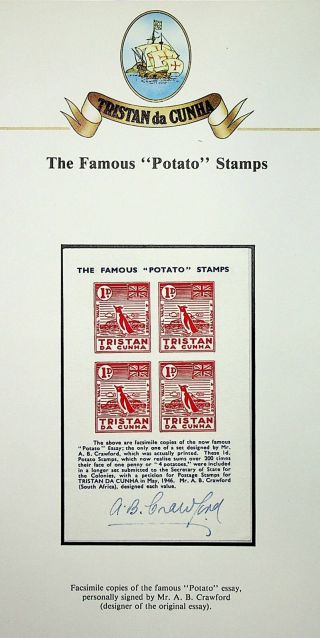 Tristan Da Cunha Famous Potato 4v Ms Designer Signed Essay Rare