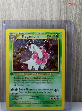 1st Ed Meganium Holo Rare Wotc Pokemon Card 10/111 Neo Genesis Top Loaded Gd/ply