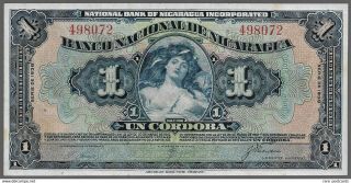 Nicaragua 1 Cordoba 1938.  Aunc Unc - Rare