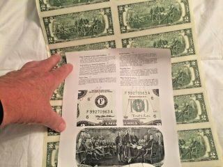 Uncut Sheet Of 16 $2 Dollar Bills Series 1995 F - D Block letters (RARE) 3
