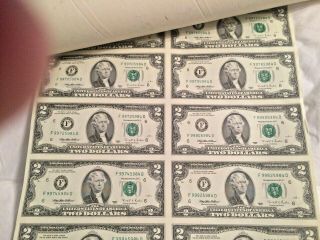 Uncut Sheet Of 16 $2 Dollar Bills Series 1995 F - D Block letters (RARE) 4