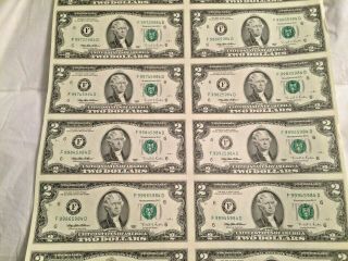 Uncut Sheet Of 16 $2 Dollar Bills Series 1995 F - D Block letters (RARE) 5
