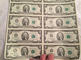 Uncut Sheet Of 16 $2 Dollar Bills Series 1995 F - D Block letters (RARE) 6
