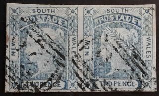 Rare 1851 - Nsw Australia Pair 2d Chalky Blue Laureate Stamps 4 Margins