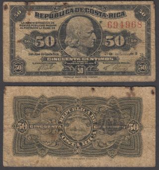 Costa Rica 50 Centavos Nov 1921 (vg, ) Banknote Rare
