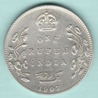 British India 1907 King Edward Vii One Rupee Rare Variety Silver Coin