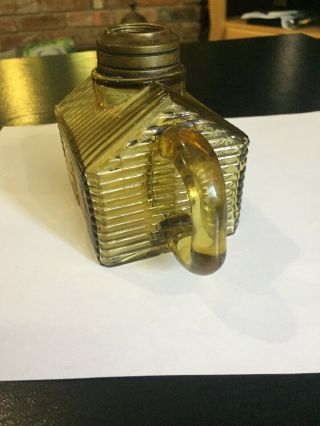 Rare 1876 Antique Atterbury Amber Glass Log Cabin Miniature Oil Kerosene Lamp 5