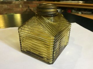 Rare 1876 Antique Atterbury Amber Glass Log Cabin Miniature Oil Kerosene Lamp 8