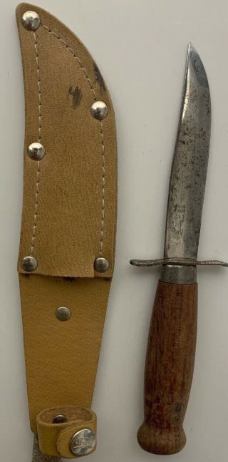Vintage 7” Frosts Mora Swedish Scouts Wood Handle Knife W/ Sheath Sweden Rare