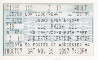 Rare Phish 11/29/97 Worcester Ma Centrum Center Ticket Stub