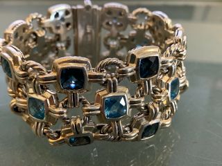 David Yurman Sterling Silver Bracelet Three Rows Of Blue Topaz Rare Piece 7 Inch