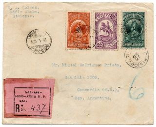1934 Ethiopia To Argentina Reg Cover,  Great Stamps,  Rare Destination