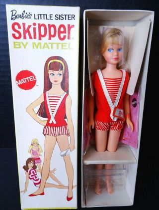 Rare 1971 Vintage Re Issue Pink Skin Straight Leg Skipper Doll Mod Box Nrfb