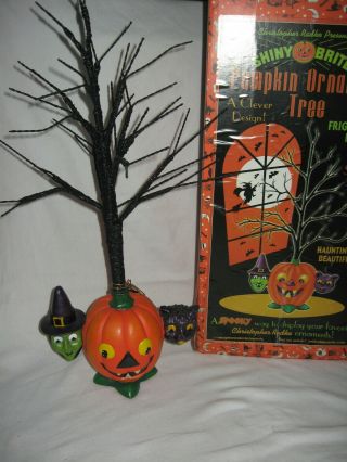 Rare Shiny Brite Christopher Radko Pumpkin Ornament Tree Witch Cat Base