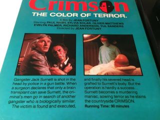 Crimson,  The Color Of Terror Rare Horror VHS 1973 Paul Naschy Wizard Big Box 70s 3