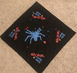 Vintage Neil Young Crazy Horse Bandana Rare Rock Band 80s 90s Black Spider