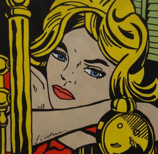 Offering Rare Unique Painting,  Pop Art,  Girl,  Signed,  Roy Lichtenstein With Docs