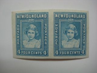 " Error " Newfoundland 1939 Princess Elizabeth 4c Imperf Pair,  Rare