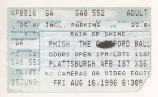Rare Phish 8/16/96 Plattsburgh Air Force Base Ticket Stub Ny Afb