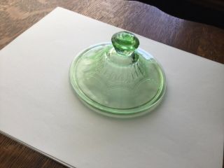 Very Rare Lid To Green Depression Glass Cameo Jam Jar
