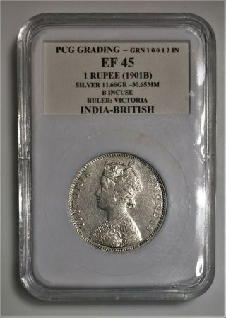 Rare British India Silver Coin Victoria Empress 1 Rupee 1901 Pcg Certified Ef 45
