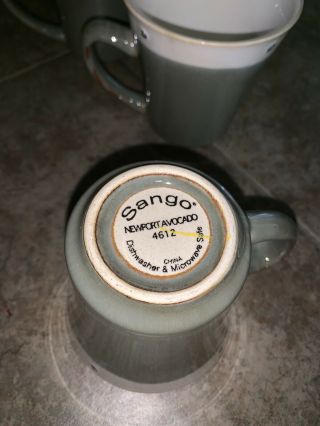 Sango Newport Avocado Green Mugs.  Set Of 4 4612 RARE 4