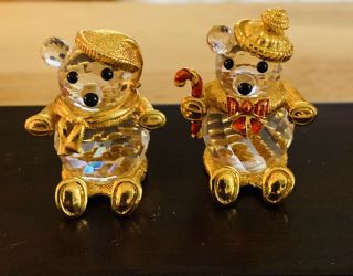 Vintage Retired Rare Swarovski Trimlite Crystal & Gold Set Of 2 Christmas Bears